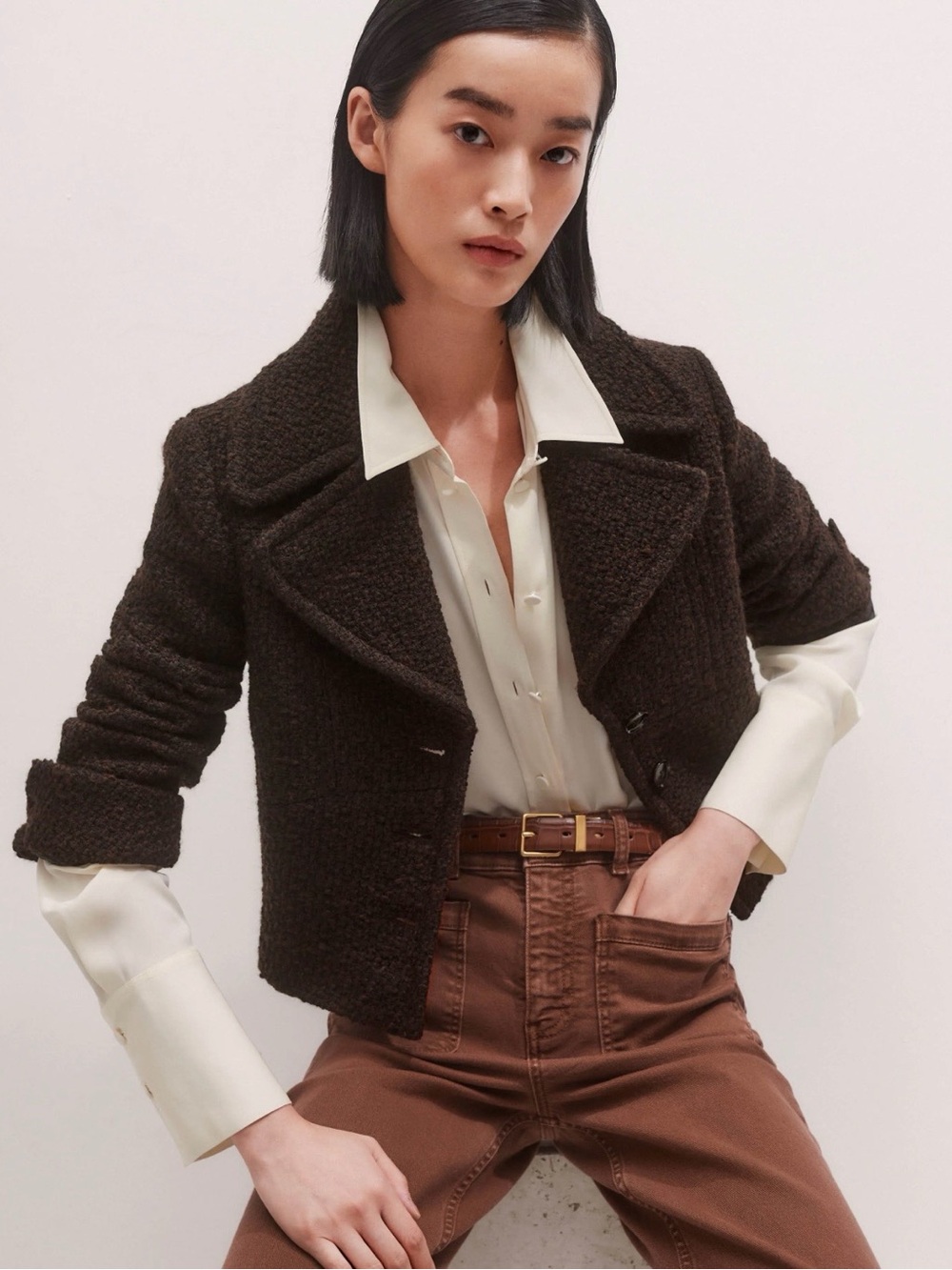 ME+EM Women’s Brown Slim Crop Jacket - Size 10 US